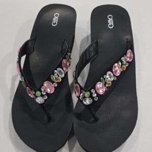 Cato Black Sandals with Multicolor Gems
